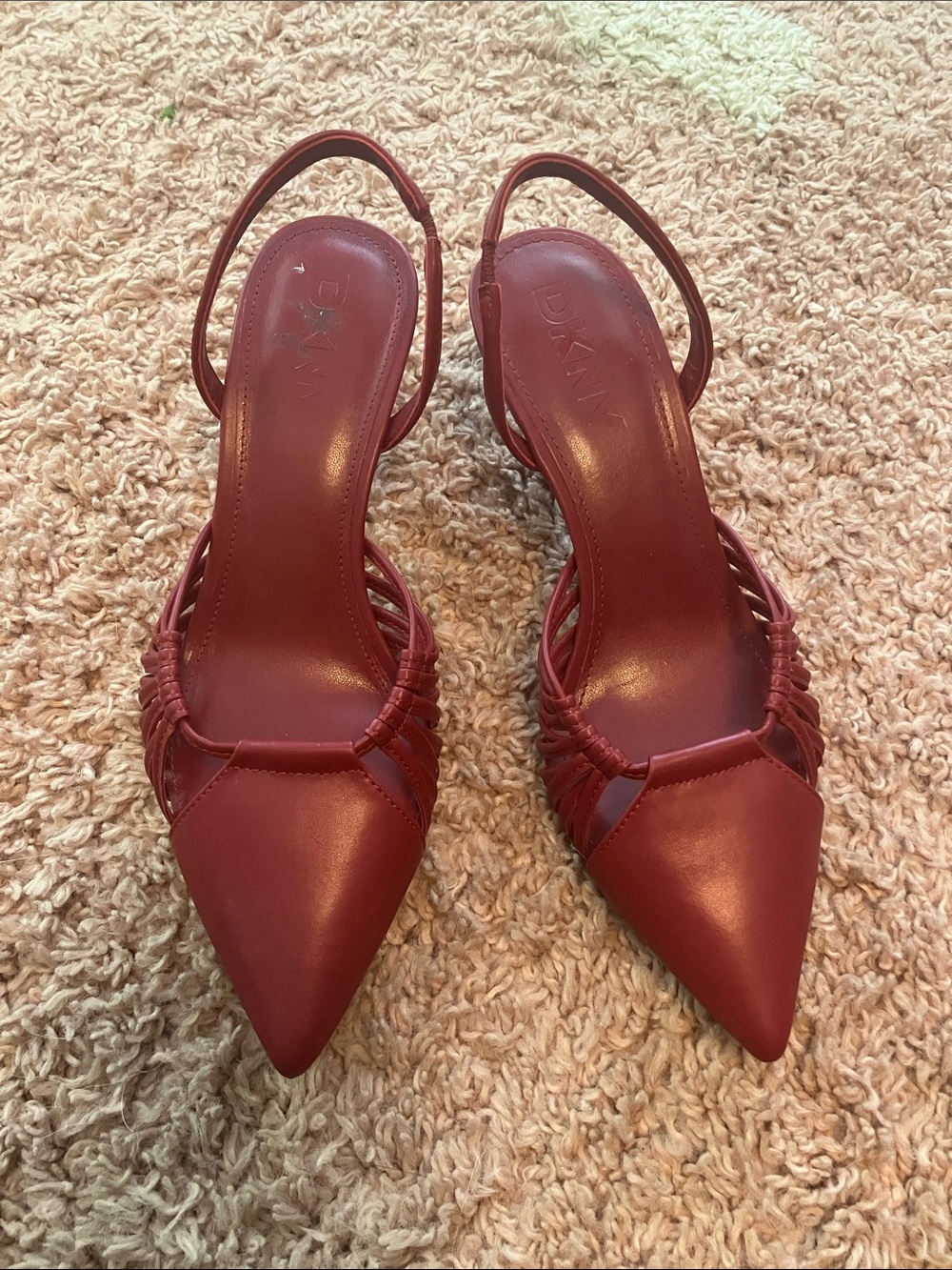 DKNY Burgundy Pointed Slingback Heels with Woven Sides